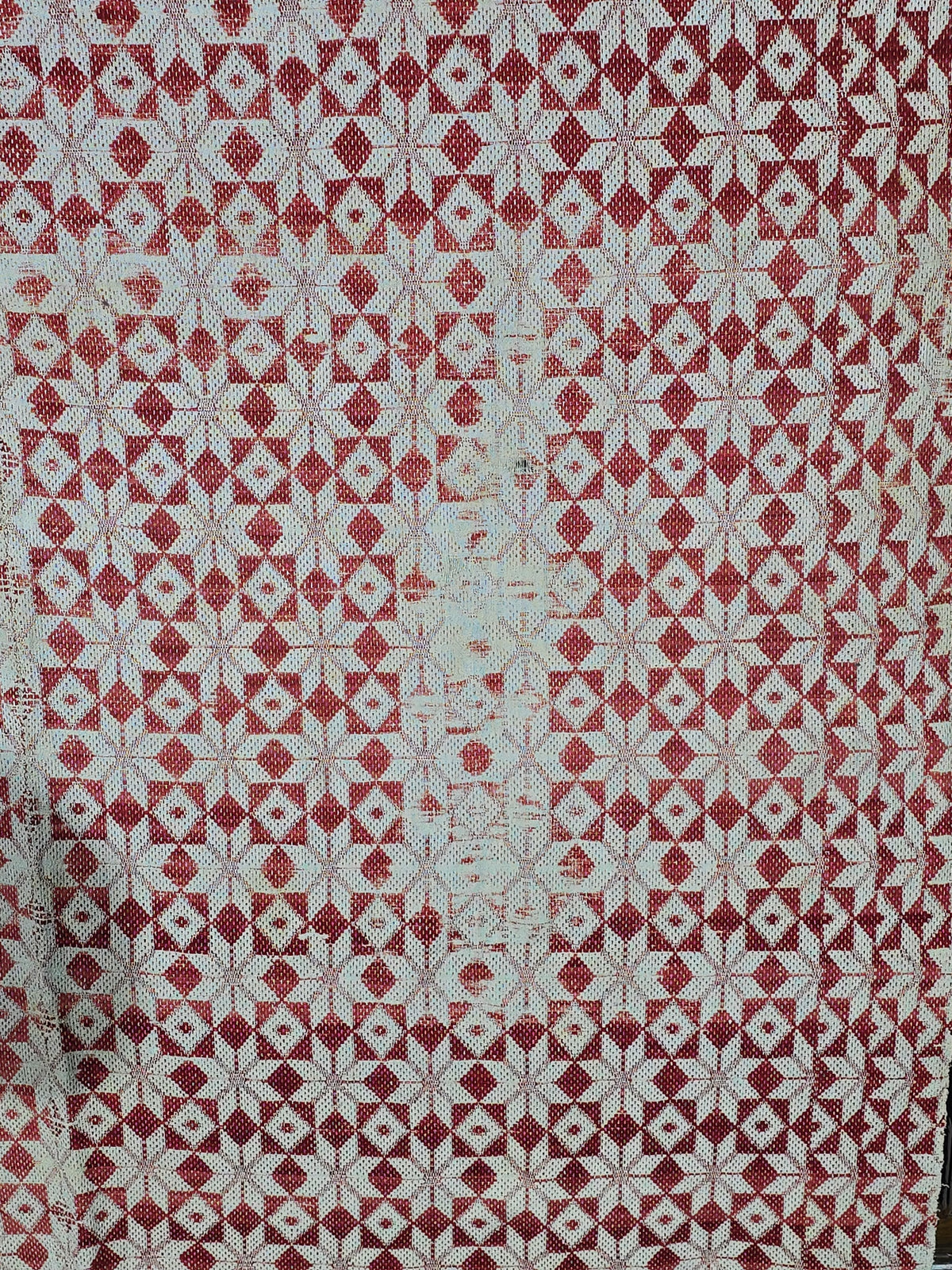 Vintage Red and White Woven Wool Coverlet