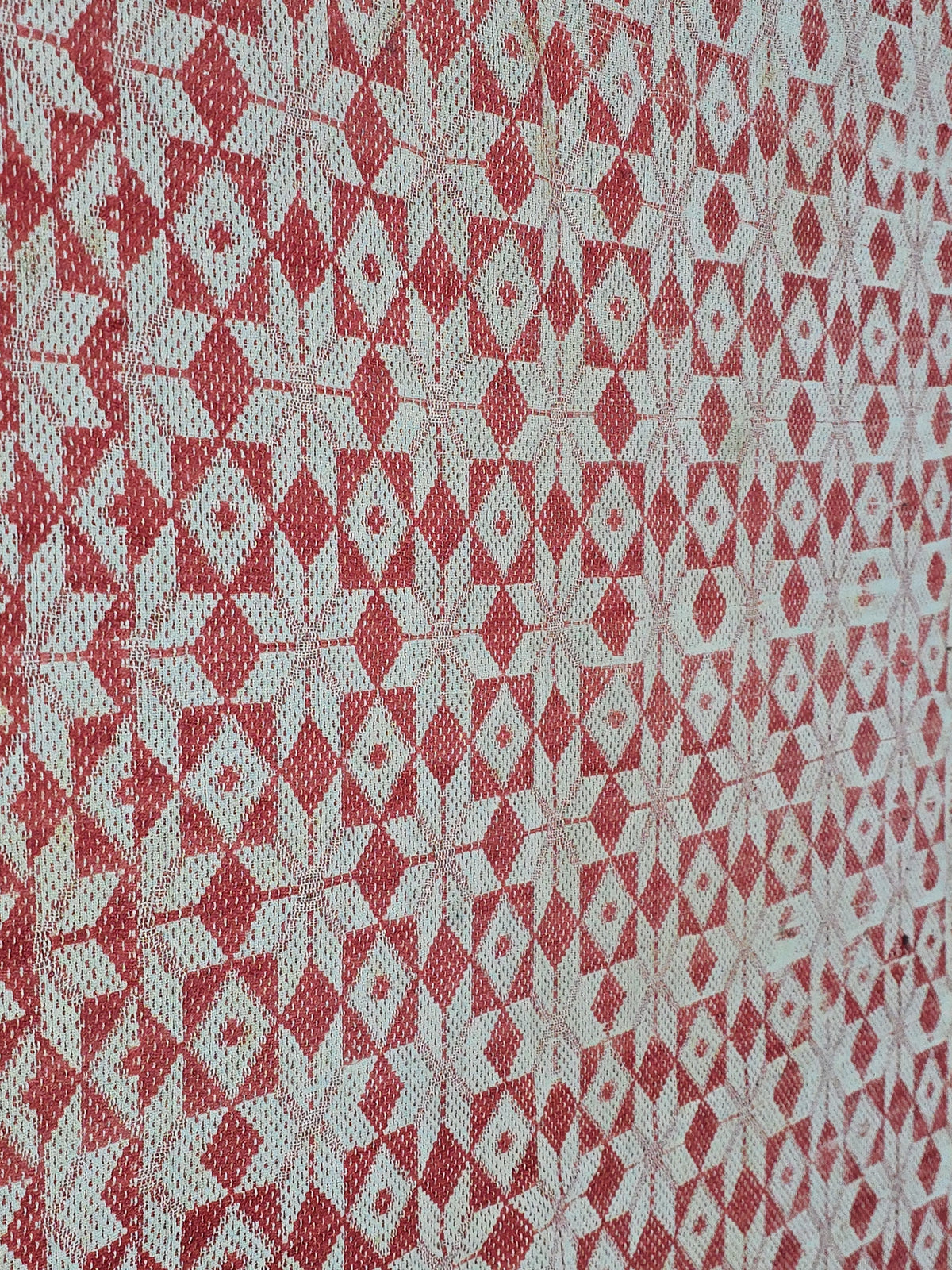 Vintage Red and White Woven Wool Coverlet