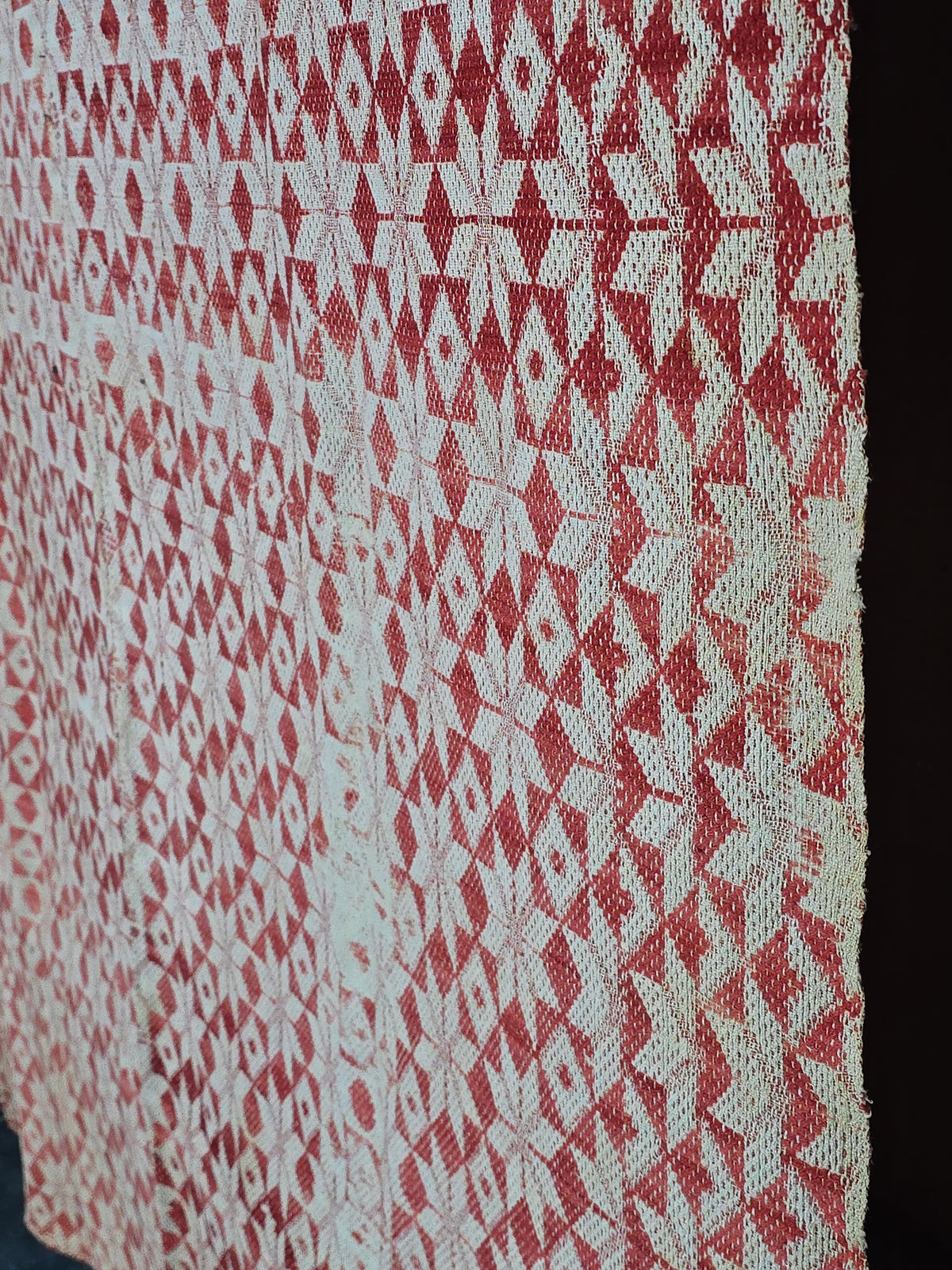 Vintage Red and White Woven Wool Coverlet