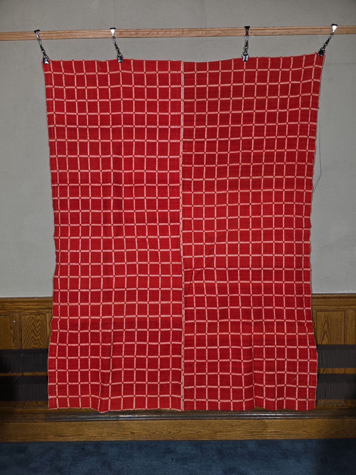 Vintage Red and White Woven Wool Coverlet