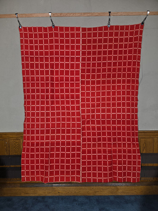 Vintage Red and White Woven Wool Coverlet