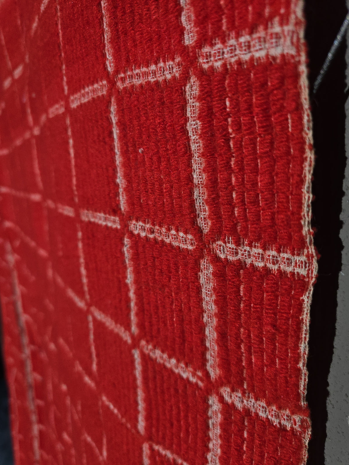 Vintage Red and White Woven Wool Coverlet