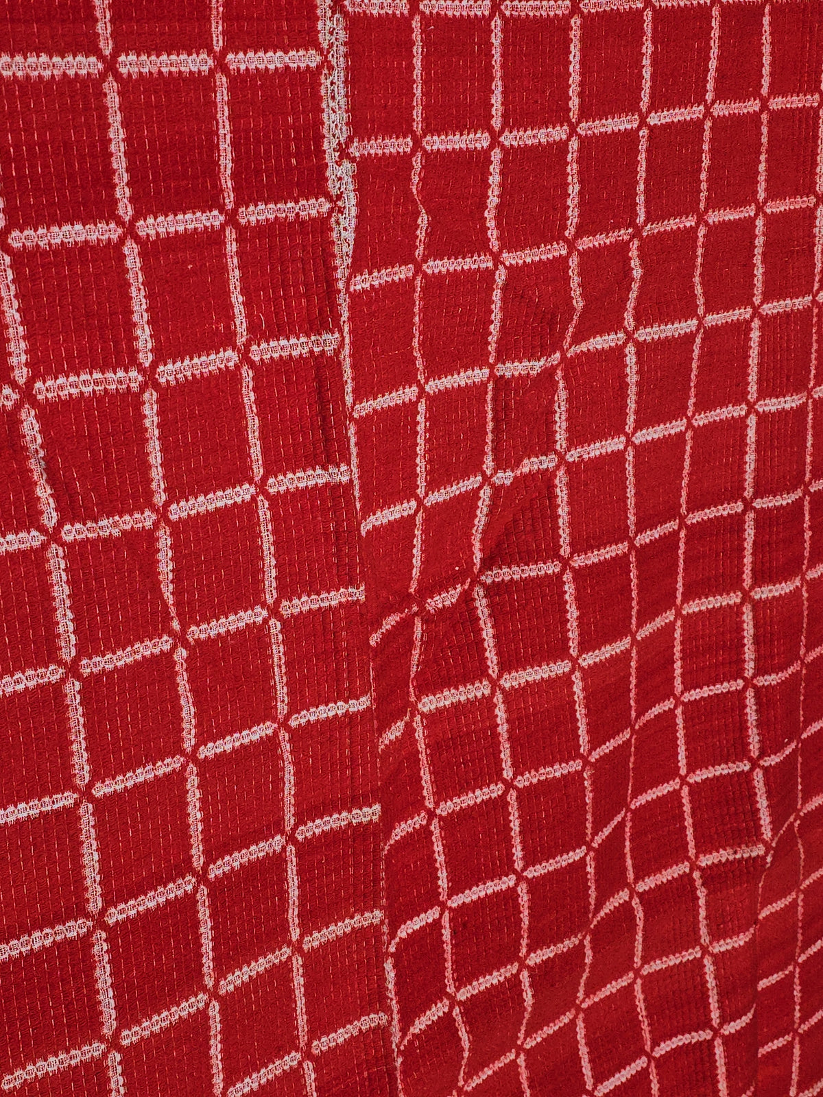 Vintage Red and White Woven Wool Coverlet