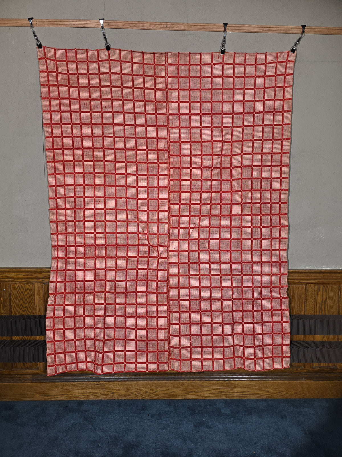 Vintage Red and White Woven Wool Coverlet
