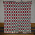 Lot 195 - Vintage Woven Wool Coverlet in Red, Green, and White, 68" W x 79" H