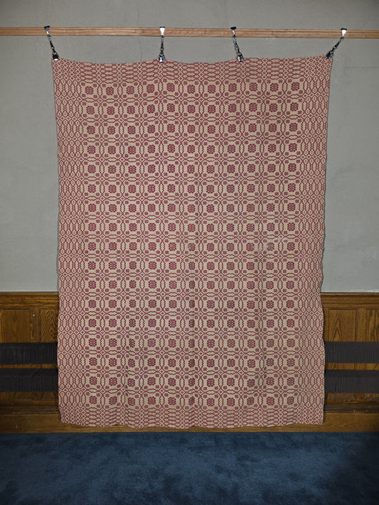 Vintage Woven Wool Coverlet in Pink and Cream