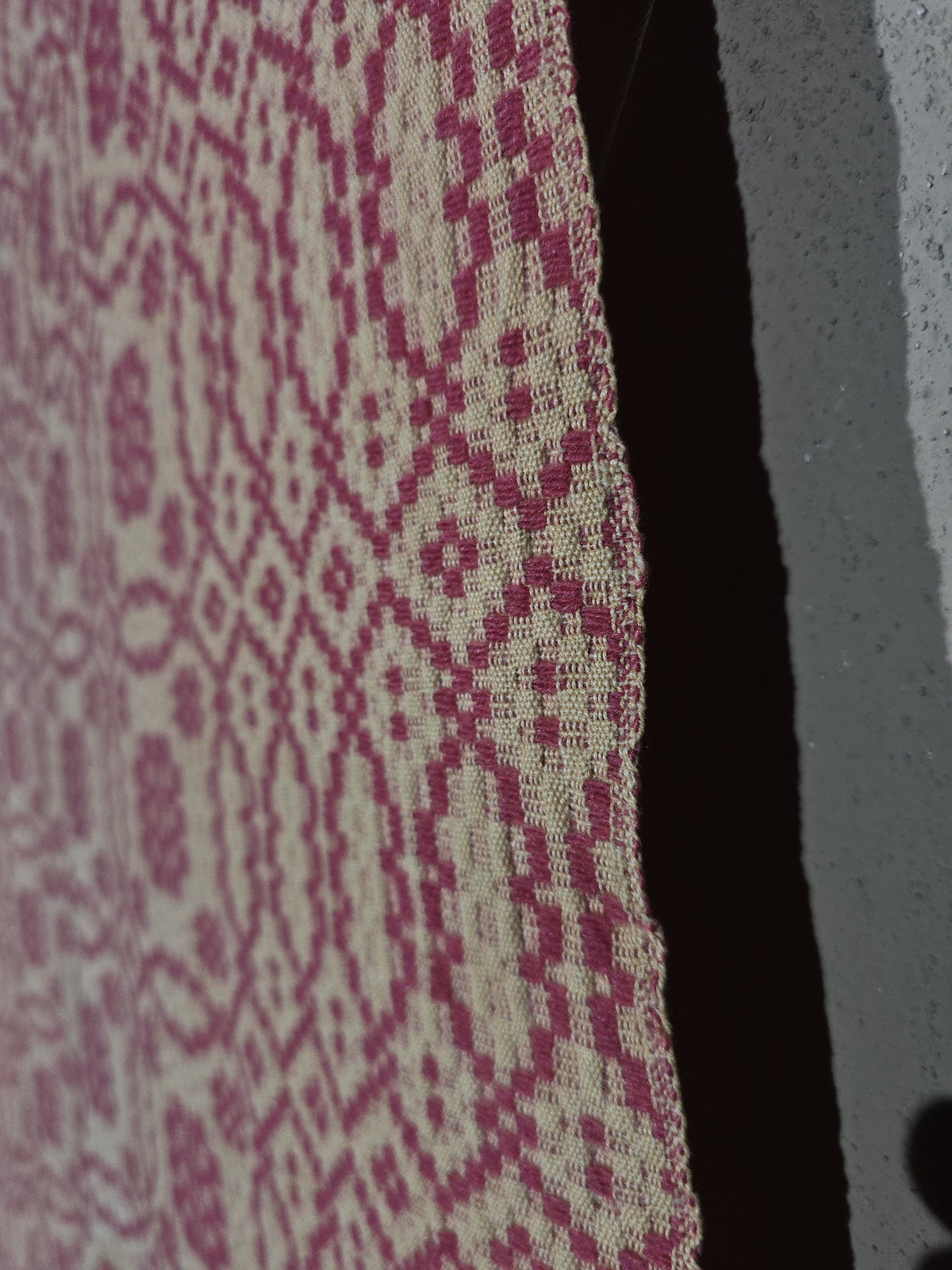 Vintage Woven Wool Coverlet in Pink and Cream