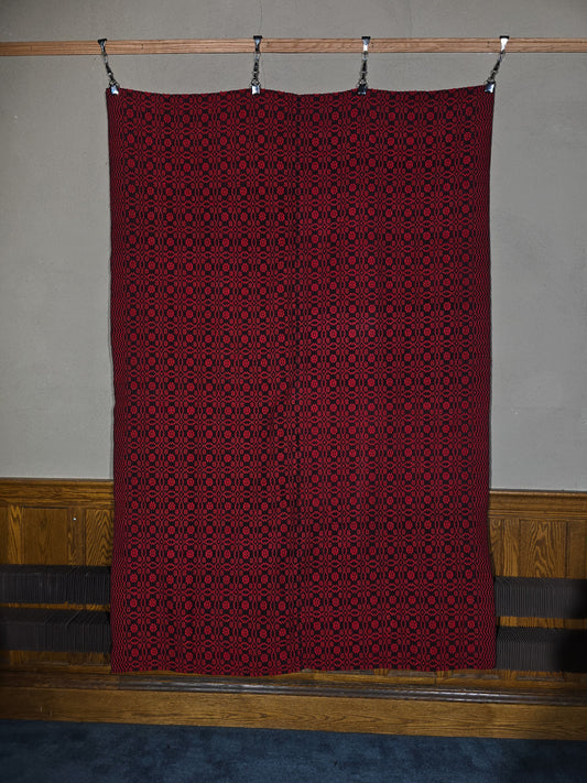 Vintage Red and Dark Blue Woven Wool Coverlet
