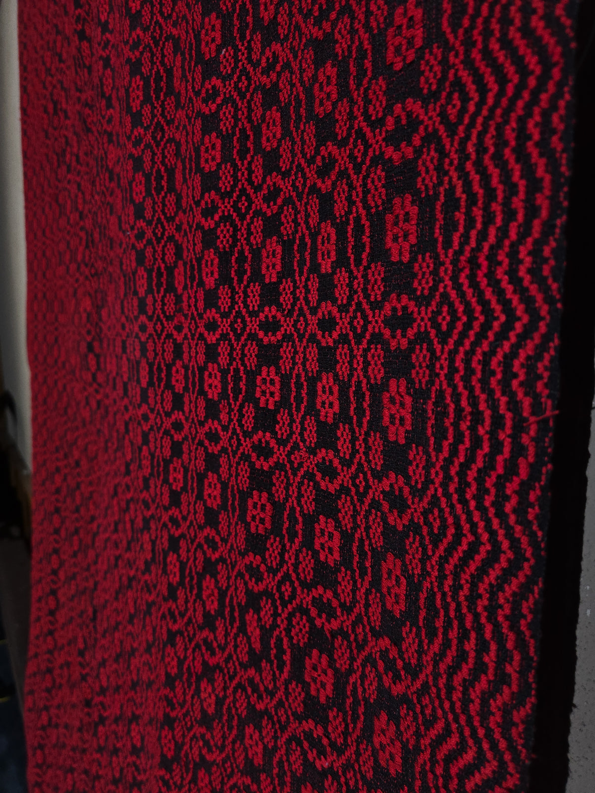 Vintage Red and Dark Blue Woven Wool Coverlet