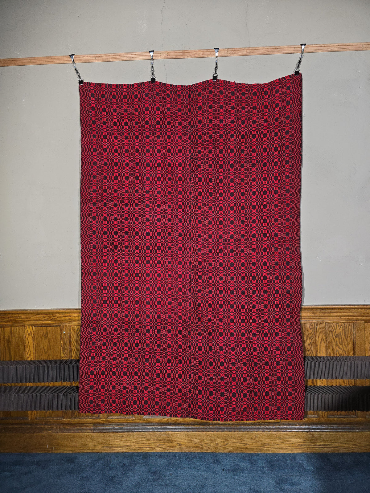 Vintage Red and Dark Blue Woven Wool Coverlet