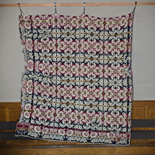 Antique Jacquard Woven Wool Coverlet, G. Renner & P. Leidig, 1838