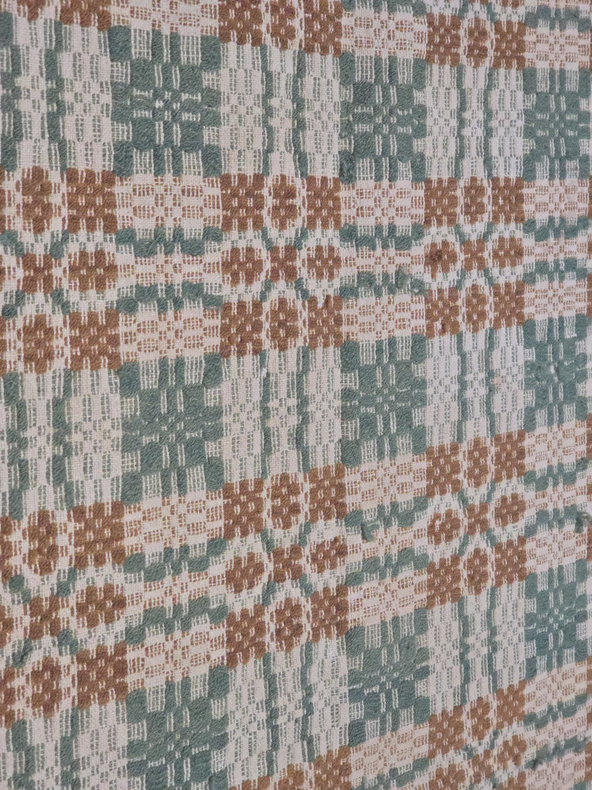 Vintage Woven Wool Coverlet in Green, Orange, and Cream