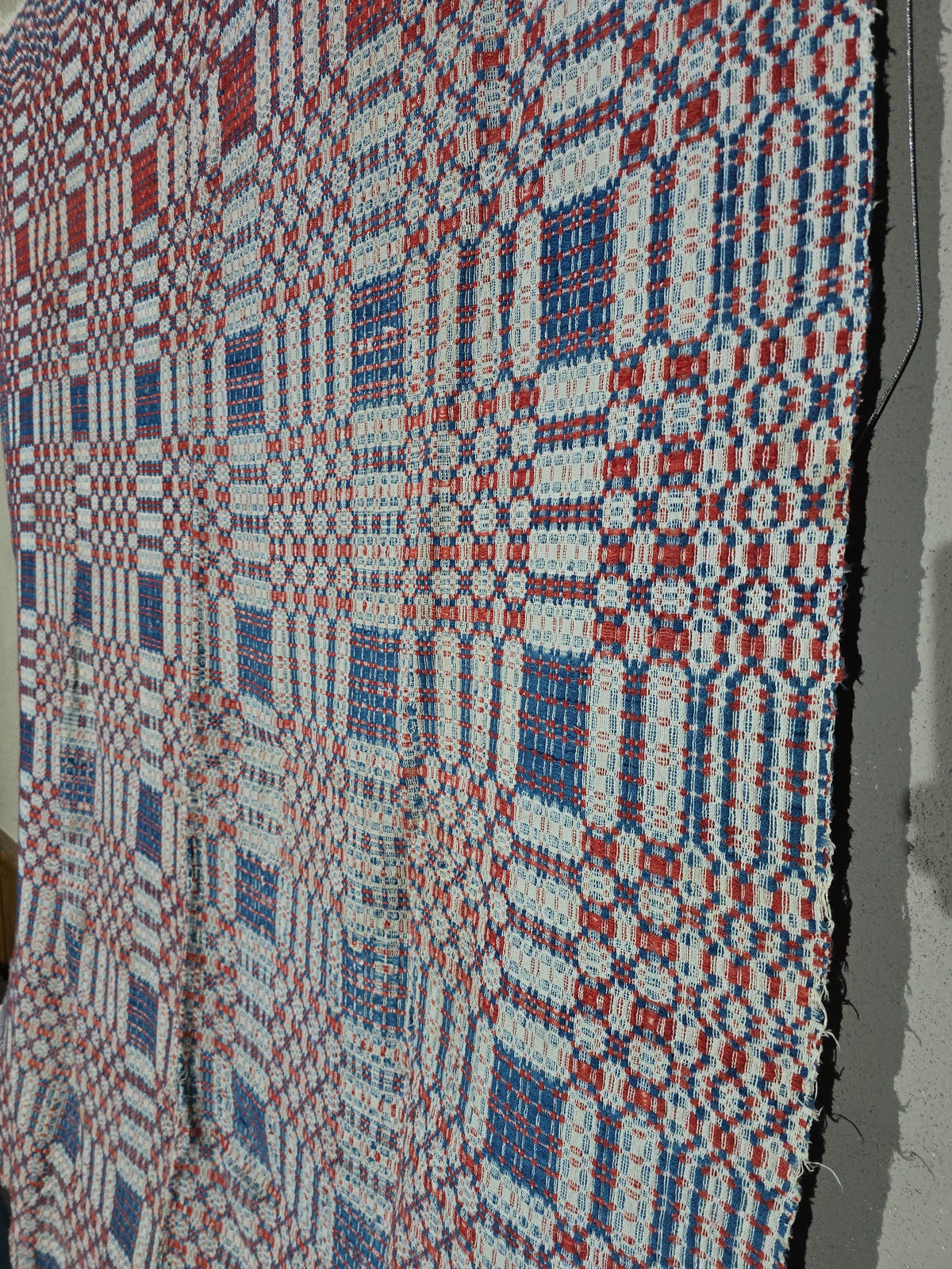Vintage Red, White, and Blue Woven Wool Coverlet