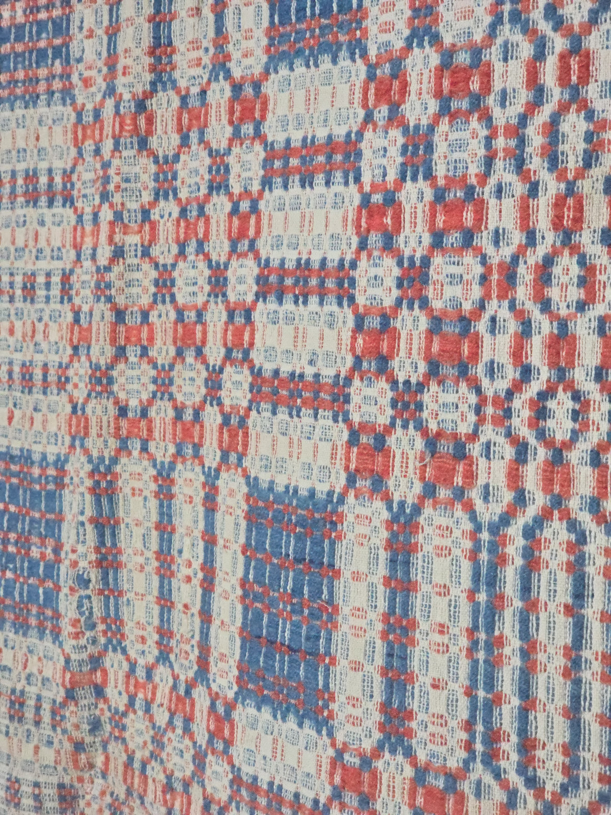 Vintage Red, White, and Blue Woven Wool Coverlet