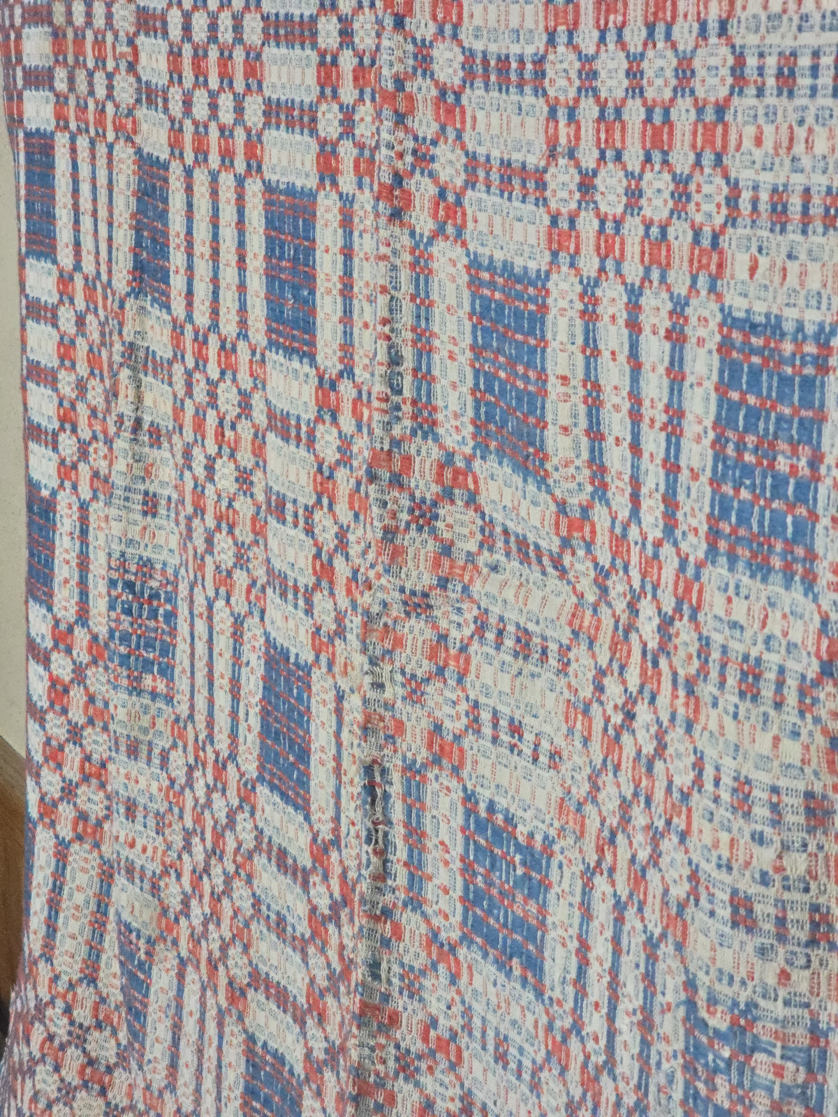 Vintage Red, White, and Blue Woven Wool Coverlet