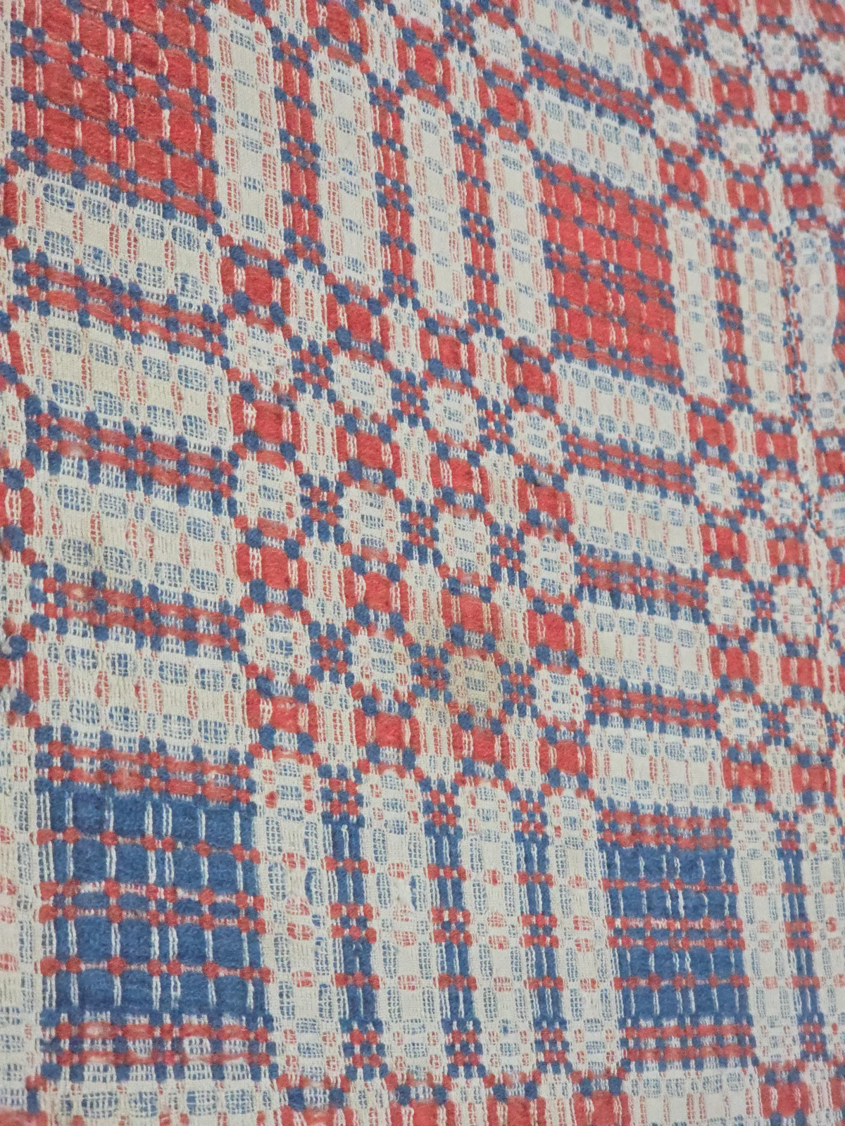 Vintage Red, White, and Blue Woven Wool Coverlet