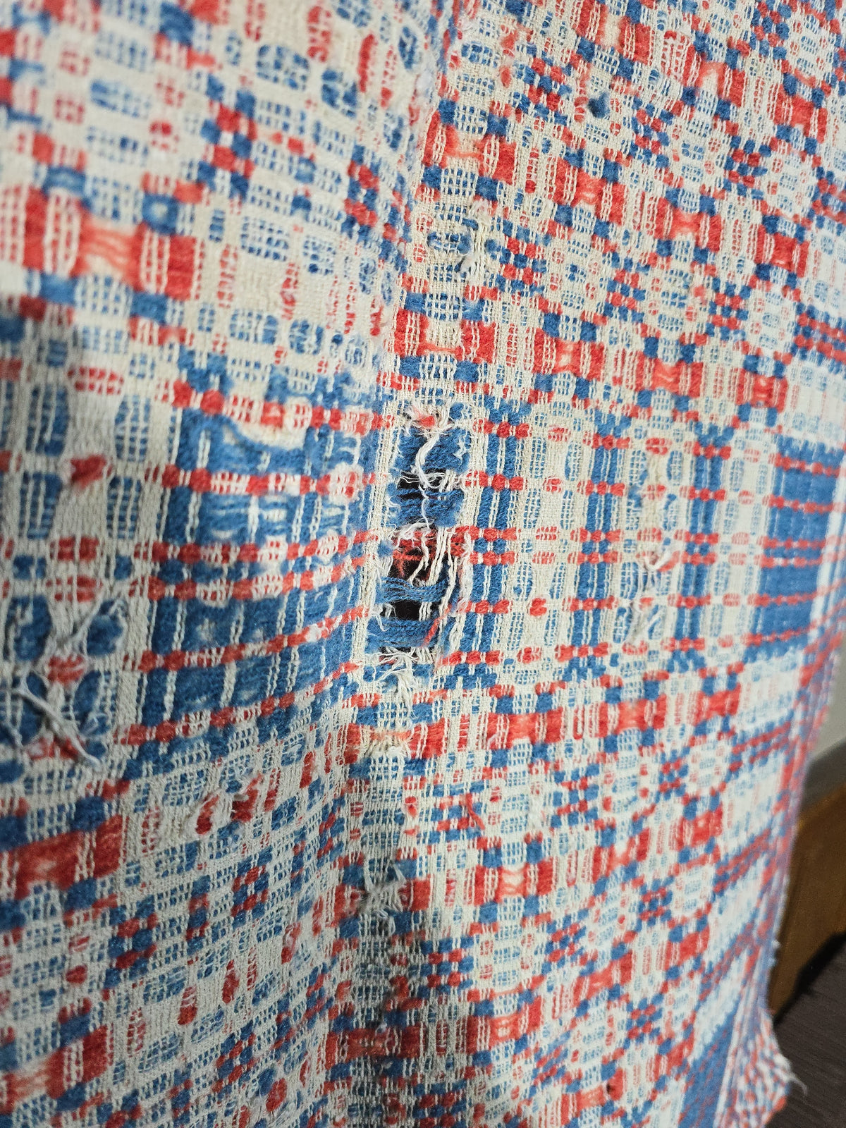 Vintage Red, White, and Blue Woven Wool Coverlet