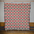 Lot 199 - Vintage Red, Blue, and Gold Woven Wool Coverlet with Fringe, 72" W x 75" H