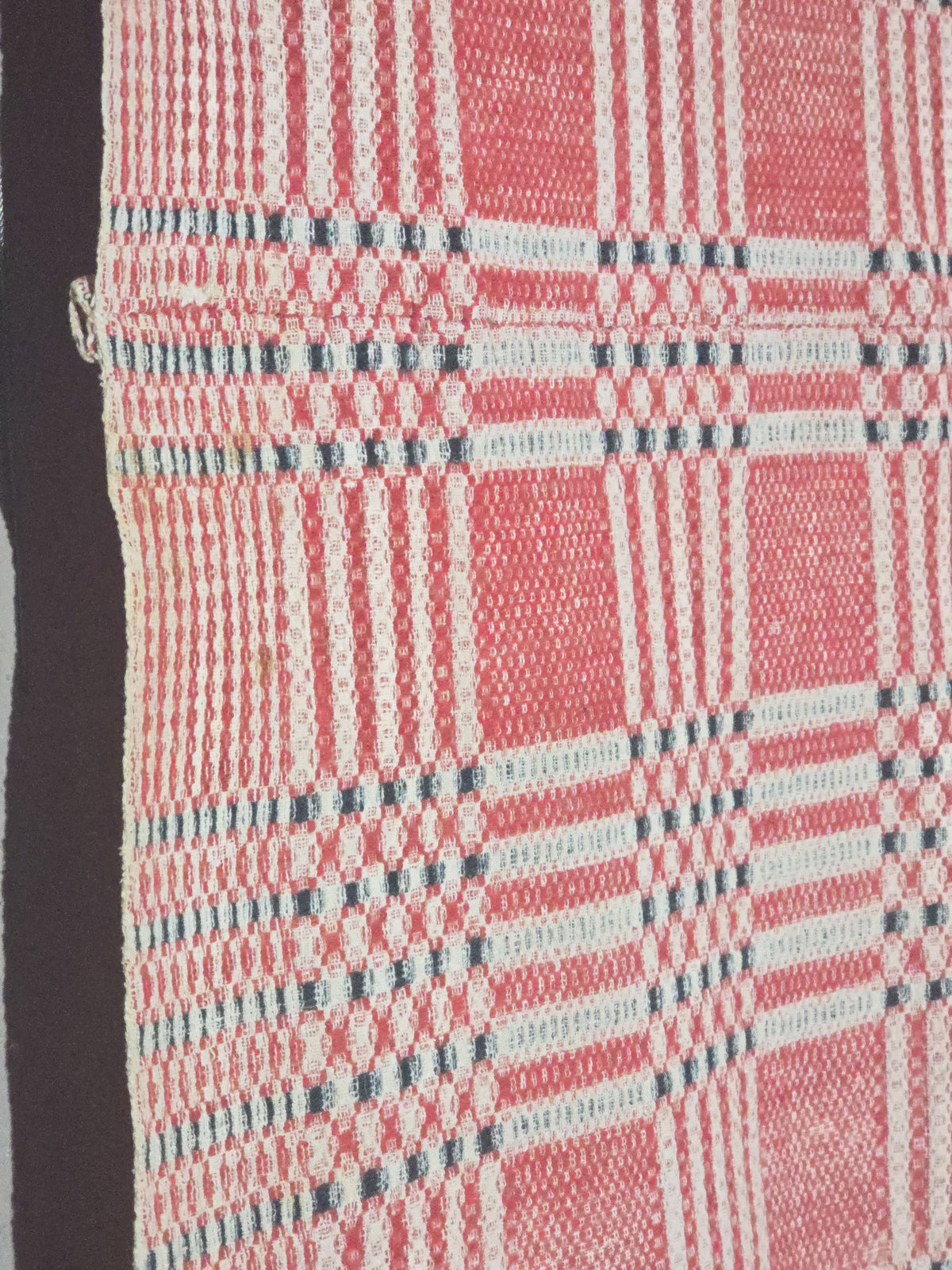 Vintage Woven Wool Coverlet in Red, Cream, and Dark Green
