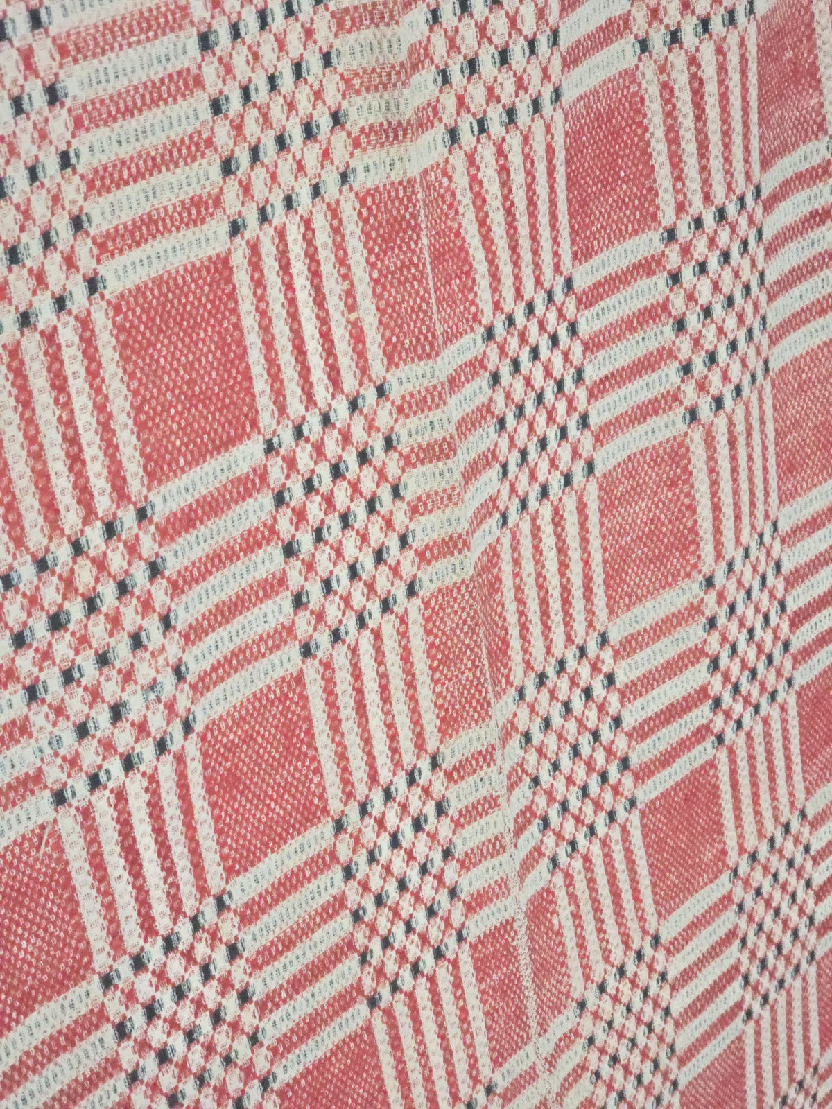 Vintage Woven Wool Coverlet in Red, Cream, and Dark Green