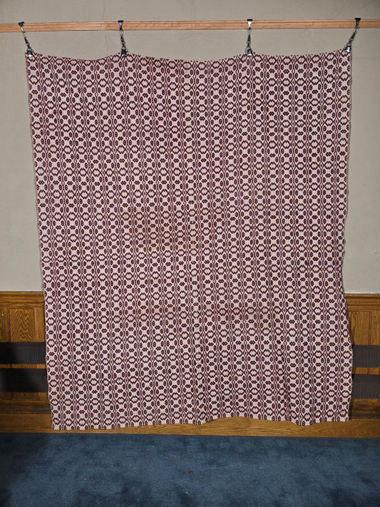 Vintage Maroon and White Woven Wool Coverlet