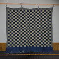 Lot 201 - Vintage Navy and Cream Woven Wool Coverlet with Blue Fabric Hem, 72" W x 69" H