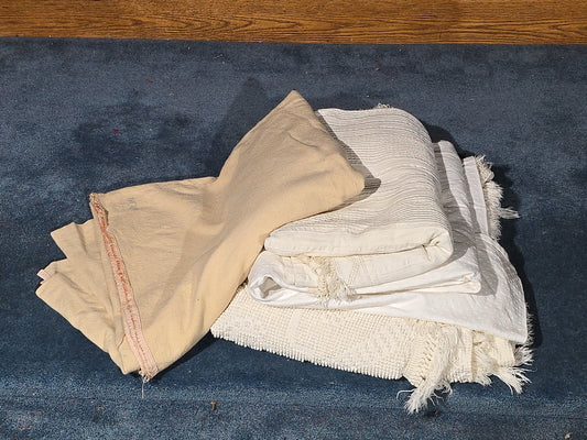 Grouping of Antique and Vintage White Coverlets and Wool Blanket including Monogrammed "R.M." Wool Blanket