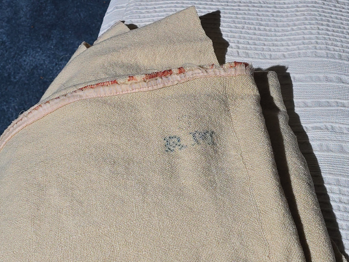 Grouping of Antique and Vintage White Coverlets and Wool Blanket including Monogrammed "R.M." Wool Blanket
