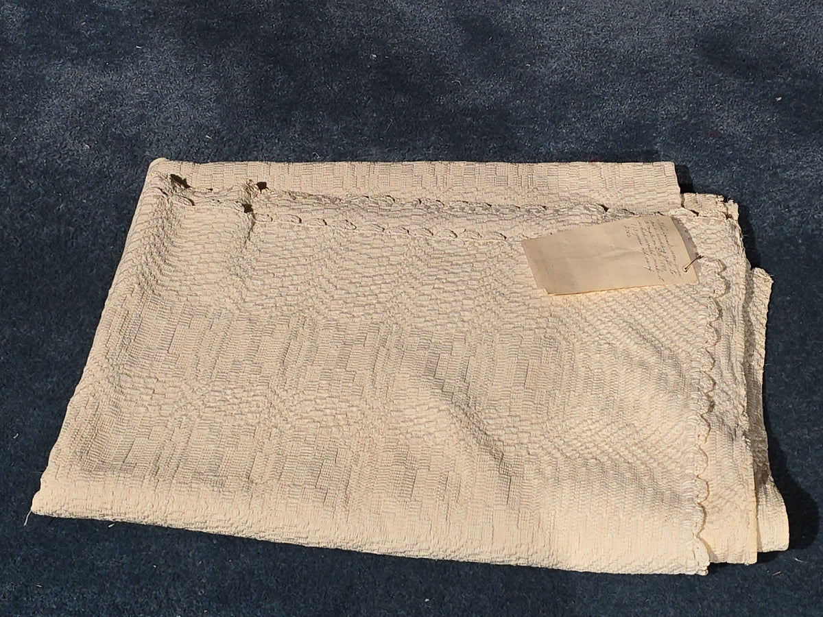 Antique White Woven Coverlet with Provenance Note Dated 1893