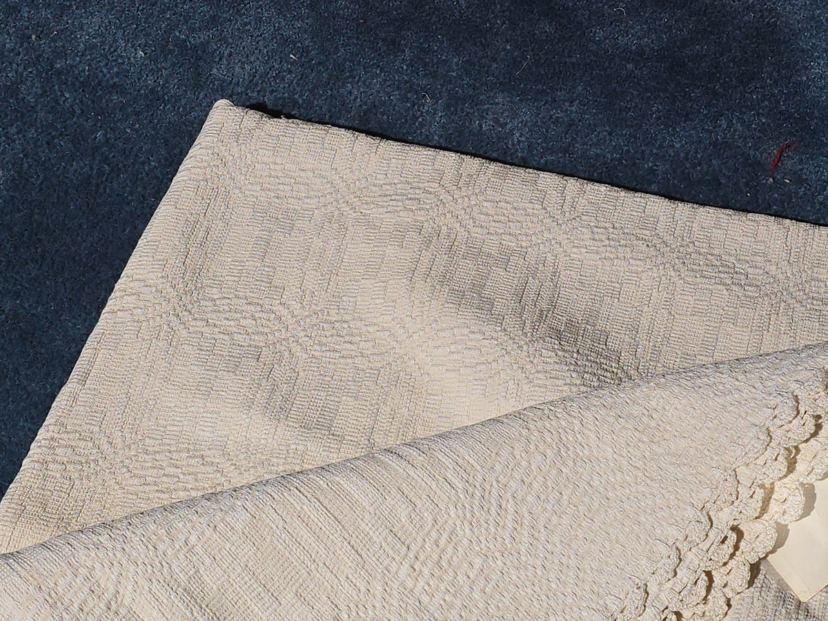 Antique White Woven Coverlet with Provenance Note Dated 1893