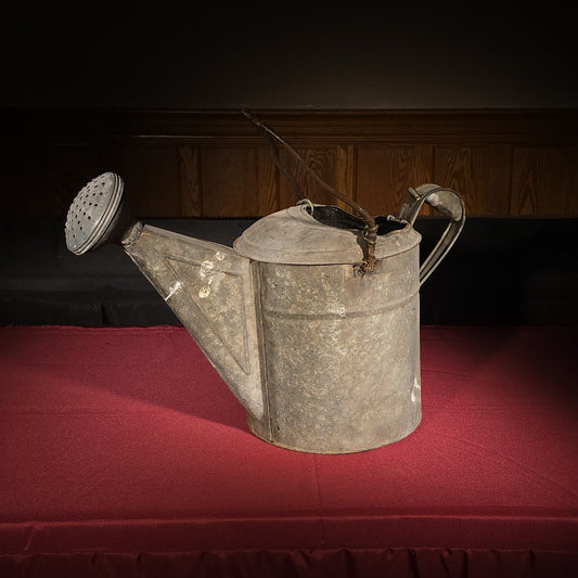 Vintage Galvanized Watering Can with Bail Handle and Rose Spout