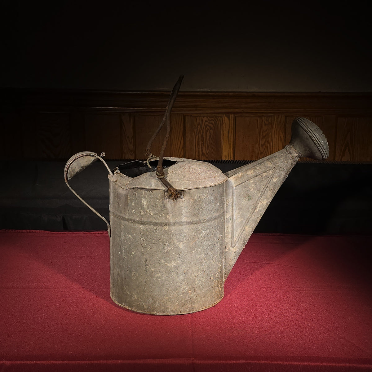Vintage Galvanized Watering Can with Bail Handle and Rose Spout