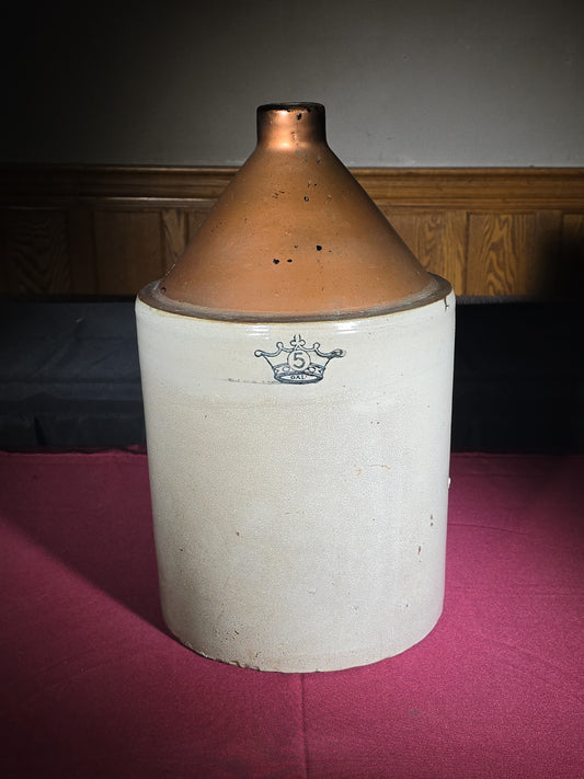 Antique 5-Gallon Stoneware Jug with Crown Mark