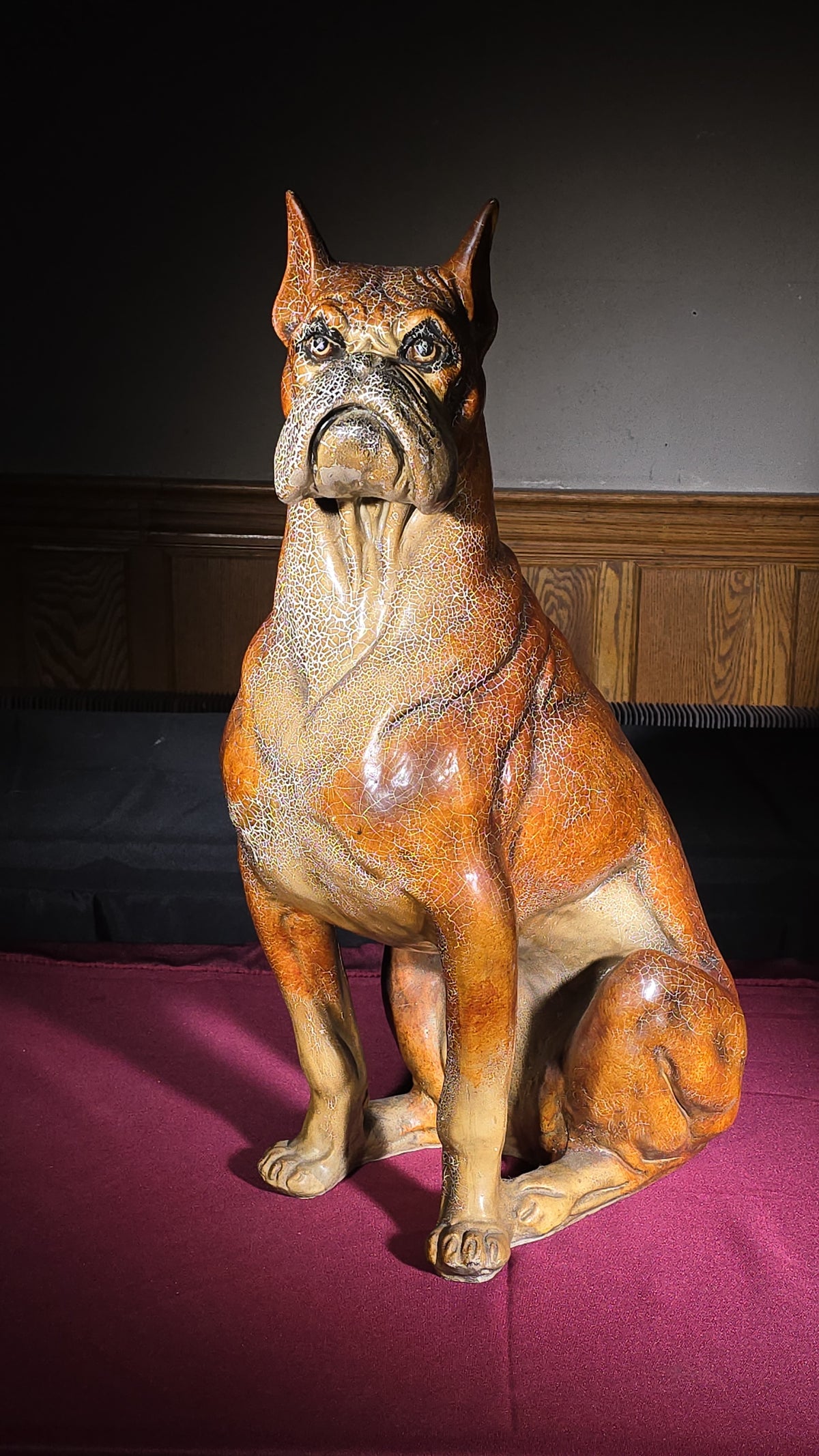 Vintage Large Resin Boxer Dog Figure in Seated Pose
