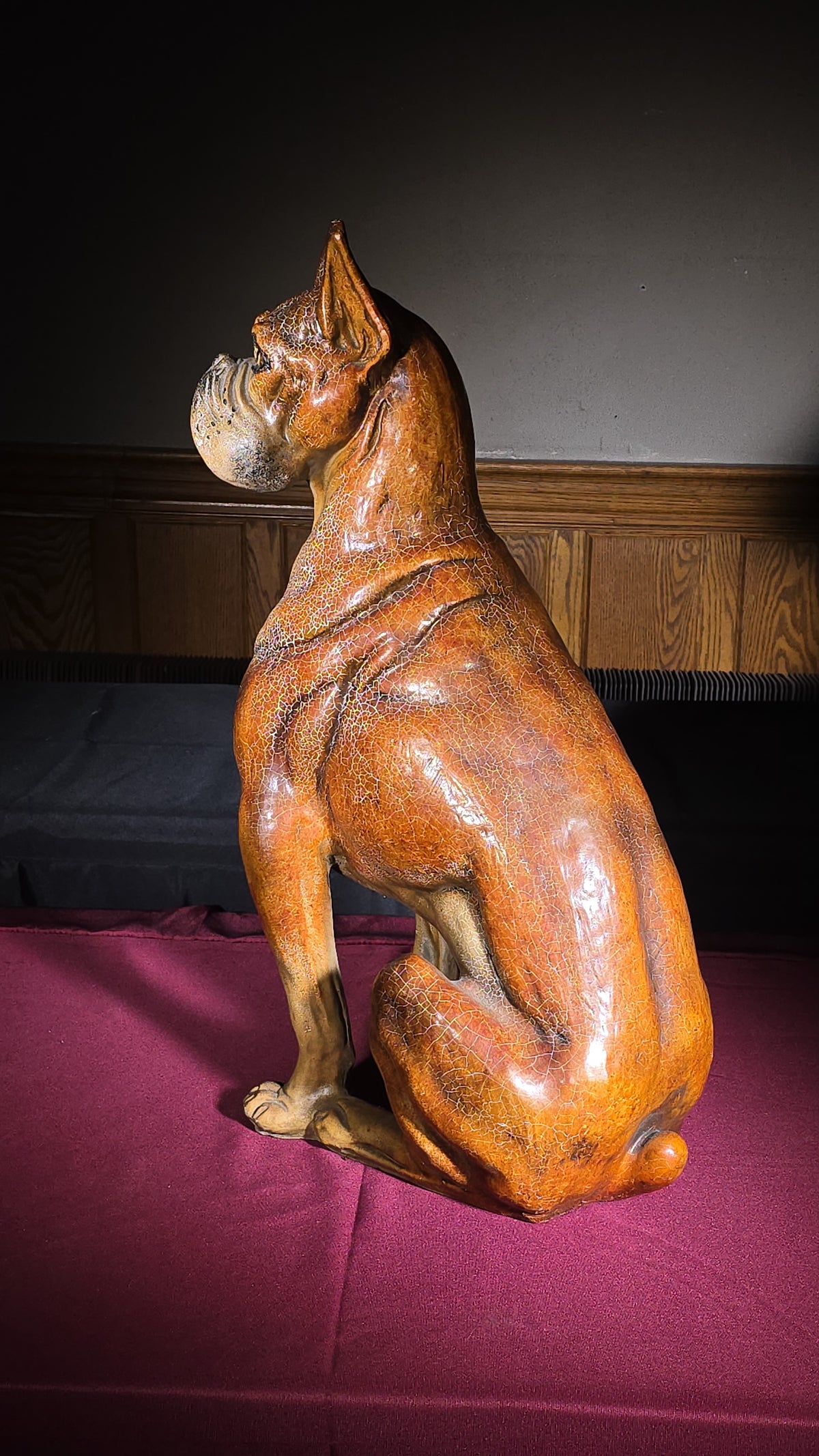 Vintage Large Resin Boxer Dog Figure in Seated Pose