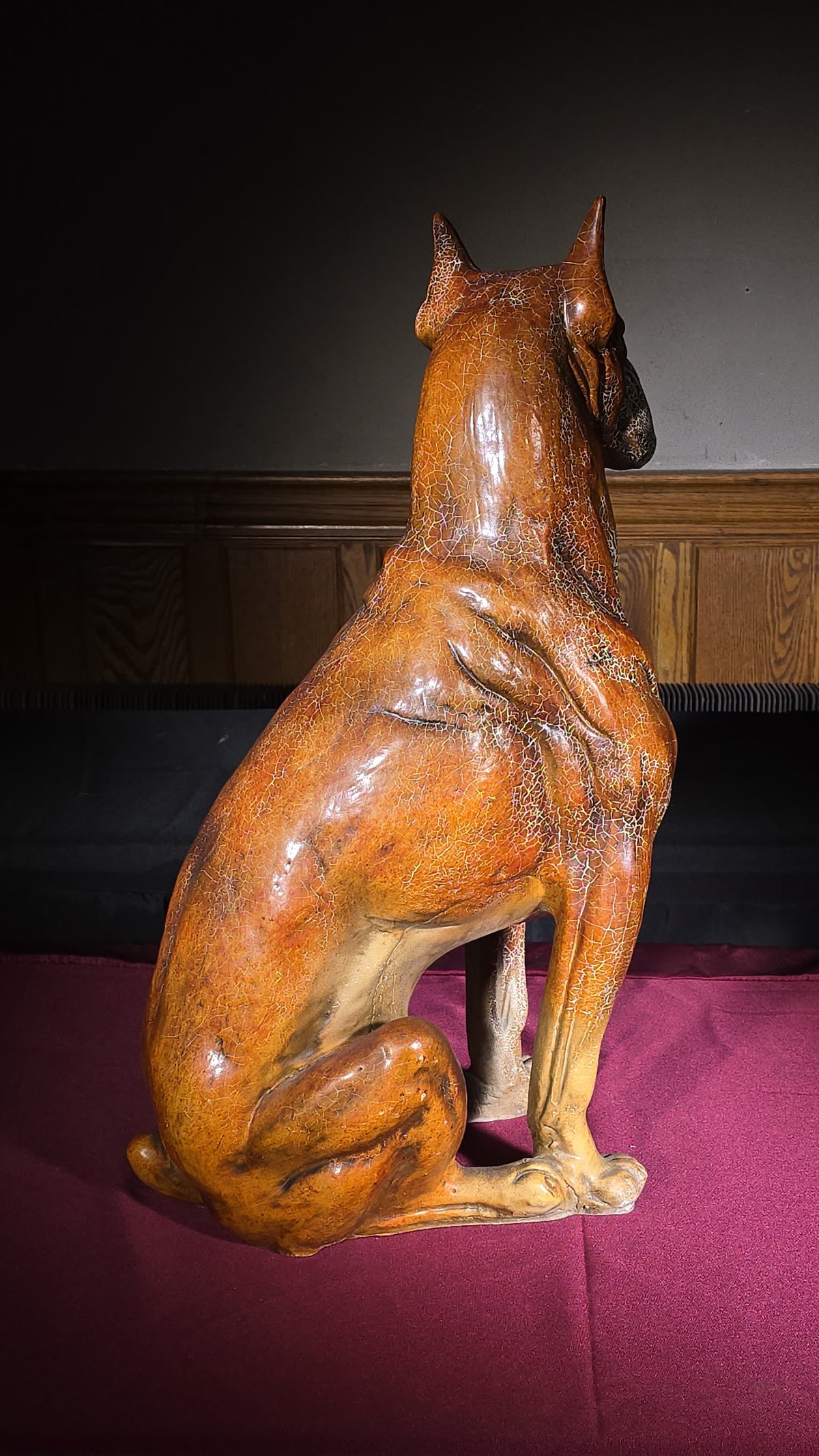 Vintage Large Resin Boxer Dog Figure in Seated Pose