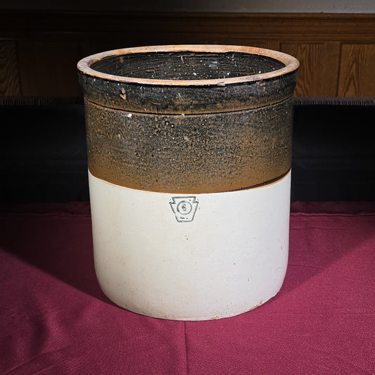 Antique Six-Gallon Two-Tone Stoneware Crock with Keystone Mark