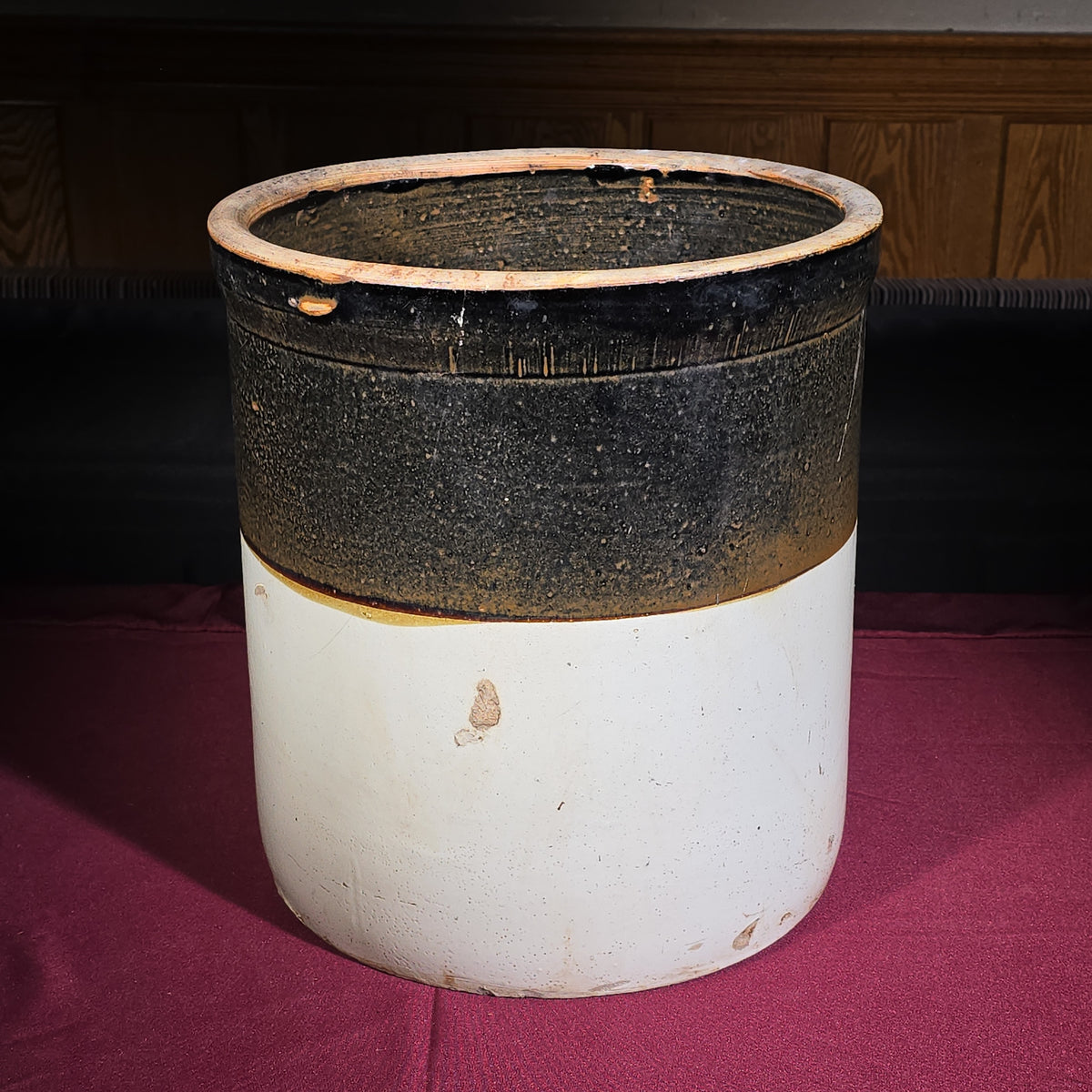 Antique Six-Gallon Two-Tone Stoneware Crock with Keystone Mark