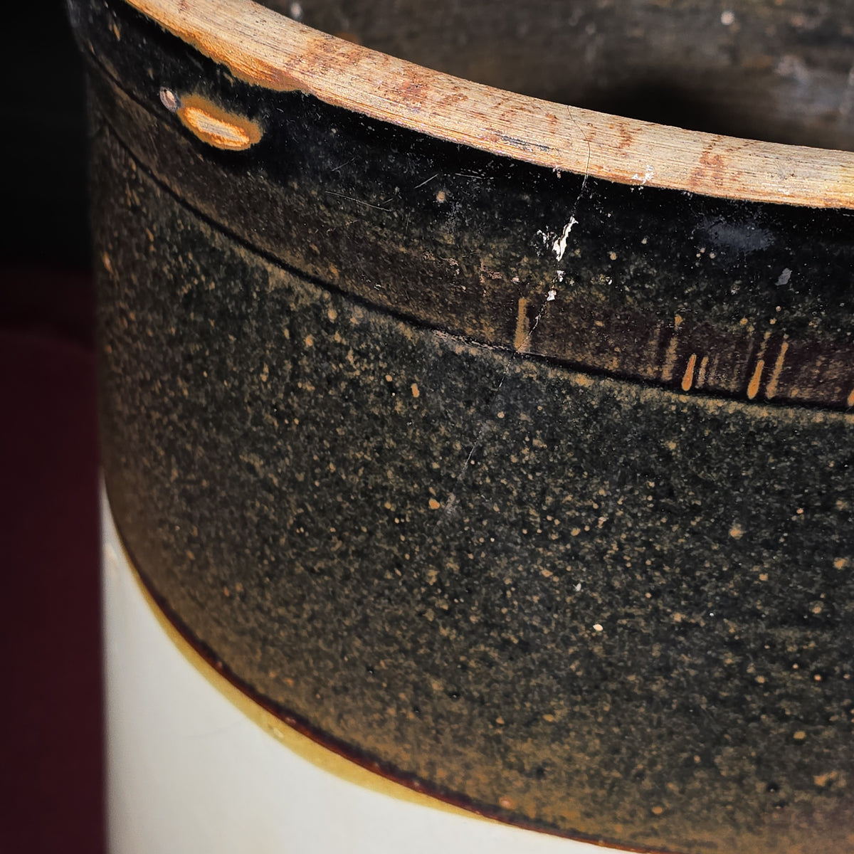 Antique Six-Gallon Two-Tone Stoneware Crock with Keystone Mark