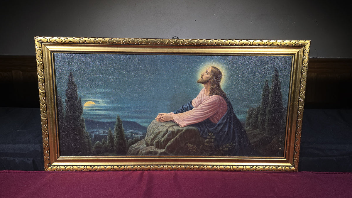 Vintage Framed Religious Print, Christ in the Garden of Gethsemane
