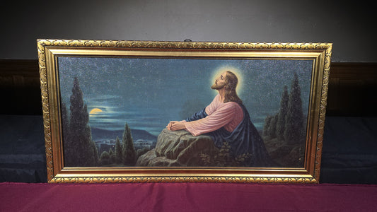 Vintage Framed Religious Print, Christ in the Garden of Gethsemane