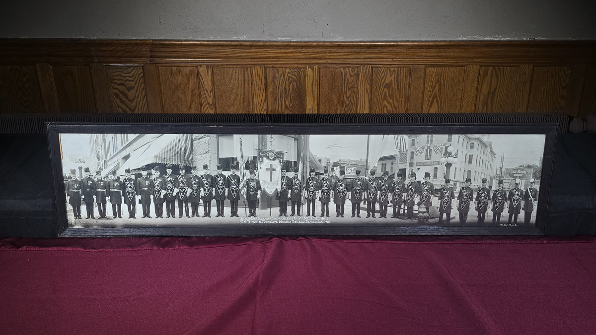 Antique Framed Panoramic Photograph of Hugh De Payens Commandery No. 20, Melrose, Massachusetts, 32nd Triennial Conclave, Knights Templar, Denver, Colorado, August 1913, Photographed by Mile High Photo Co.