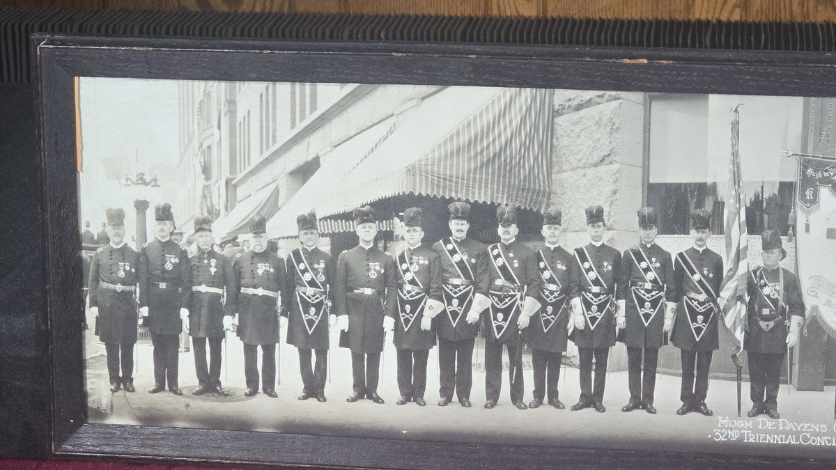 Antique Framed Panoramic Photograph of Hugh De Payens Commandery No. 20, Melrose, Massachusetts, 32nd Triennial Conclave, Knights Templar, Denver, Colorado, August 1913, Photographed by Mile High Photo Co.
