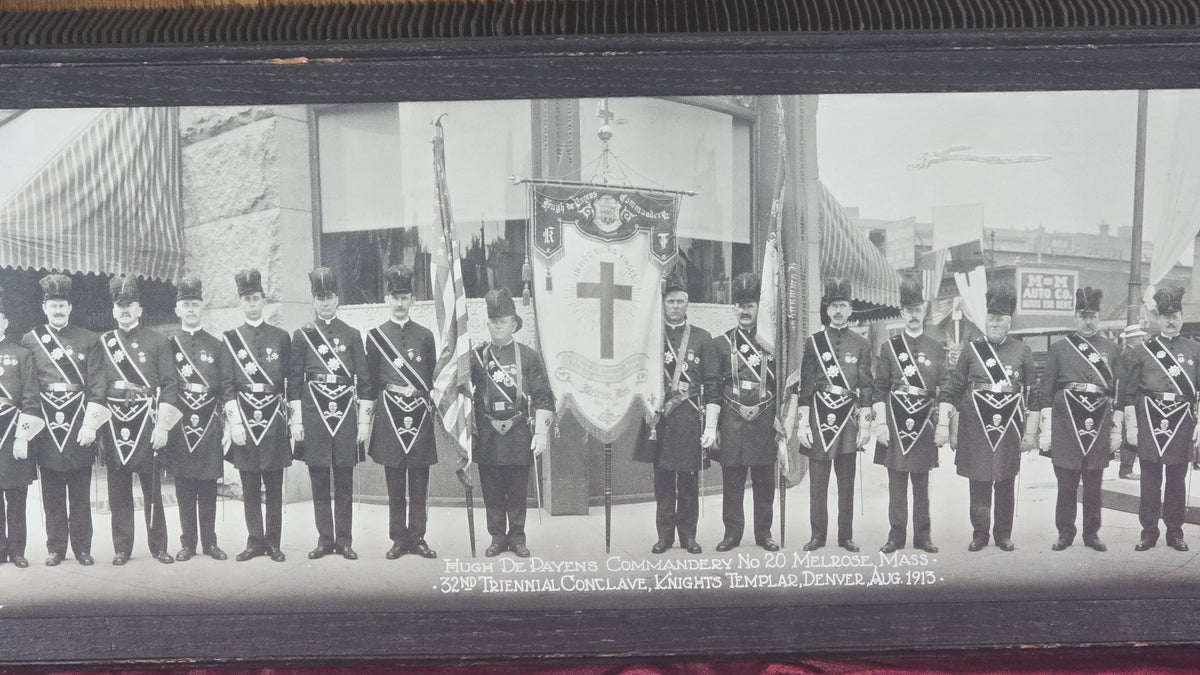 Antique Framed Panoramic Photograph of Hugh De Payens Commandery No. 20, Melrose, Massachusetts, 32nd Triennial Conclave, Knights Templar, Denver, Colorado, August 1913, Photographed by Mile High Photo Co.