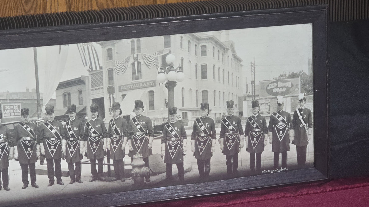 Antique Framed Panoramic Photograph of Hugh De Payens Commandery No. 20, Melrose, Massachusetts, 32nd Triennial Conclave, Knights Templar, Denver, Colorado, August 1913, Photographed by Mile High Photo Co.