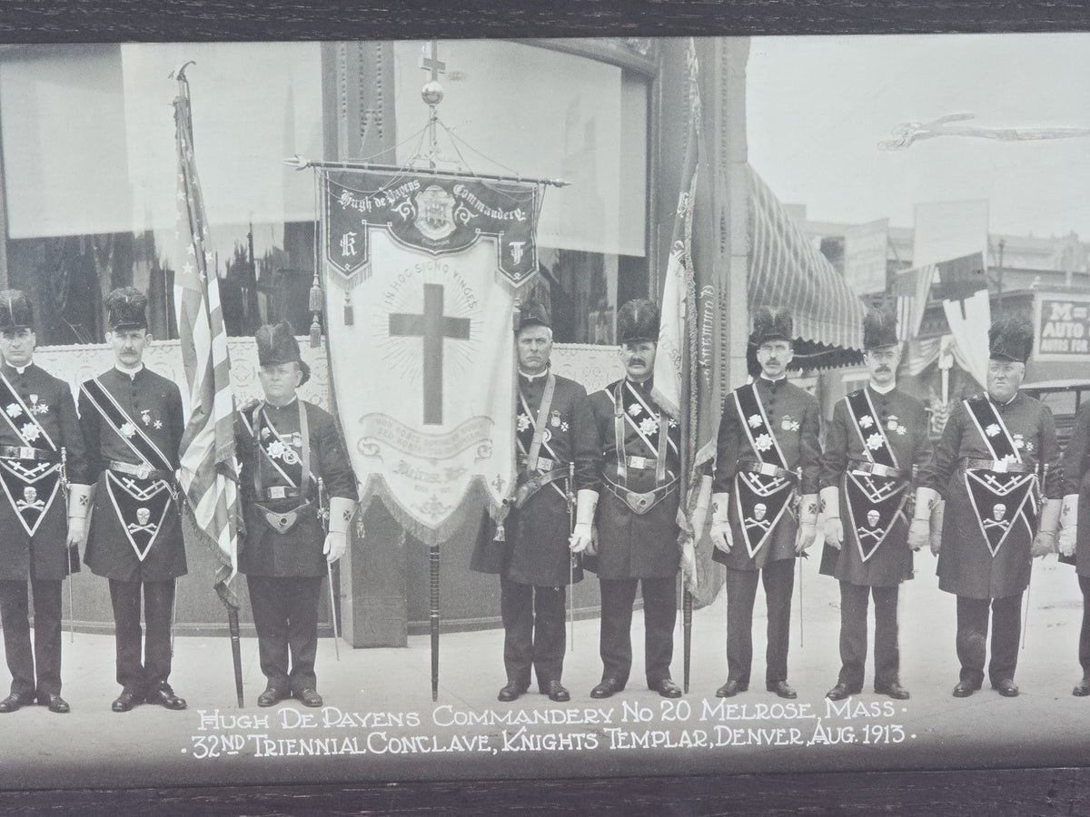 Antique Framed Panoramic Photograph of Hugh De Payens Commandery No. 20, Melrose, Massachusetts, 32nd Triennial Conclave, Knights Templar, Denver, Colorado, August 1913, Photographed by Mile High Photo Co.