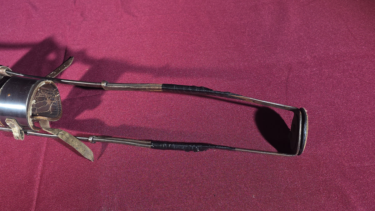 Antique Metal Frame Prosthetic Leg with Leather Straps and Padding