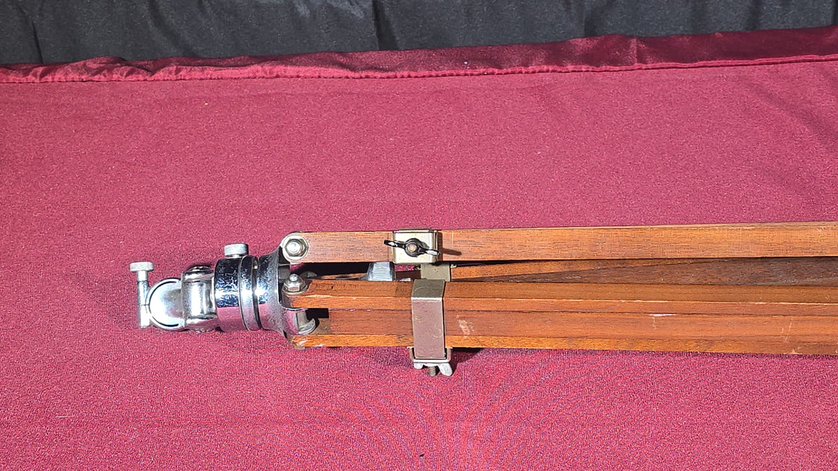 Vintage Wood and Metal Tripod with Pan Head