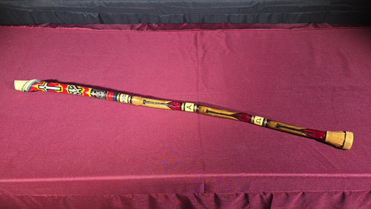Vintage Carved and Painted Walking Cane with Religious and Patriotic Motifs, Signed Jamieson Cisco Pike