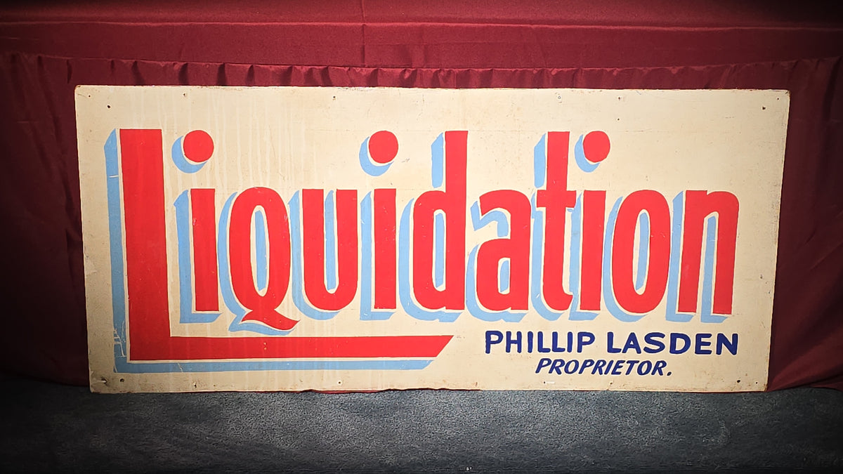 Vintage Double-Sided Hand-Painted Masonite Sign, Fiesta Physical Culture Studio Martial Arts and Bodybuilding / Liquidation, Phillip Lasden Proprietor